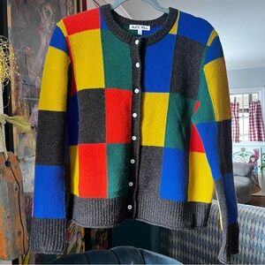 Alex Mill Evie 100% Wool Colorblock Cardigan GUC with light pilling Large